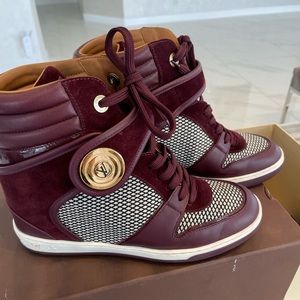 Louis Vuitton Burgundy Leather High Top Wedge Sneakers